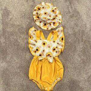 Girls sunflower onesie with matching hat. Size 12-18 months.